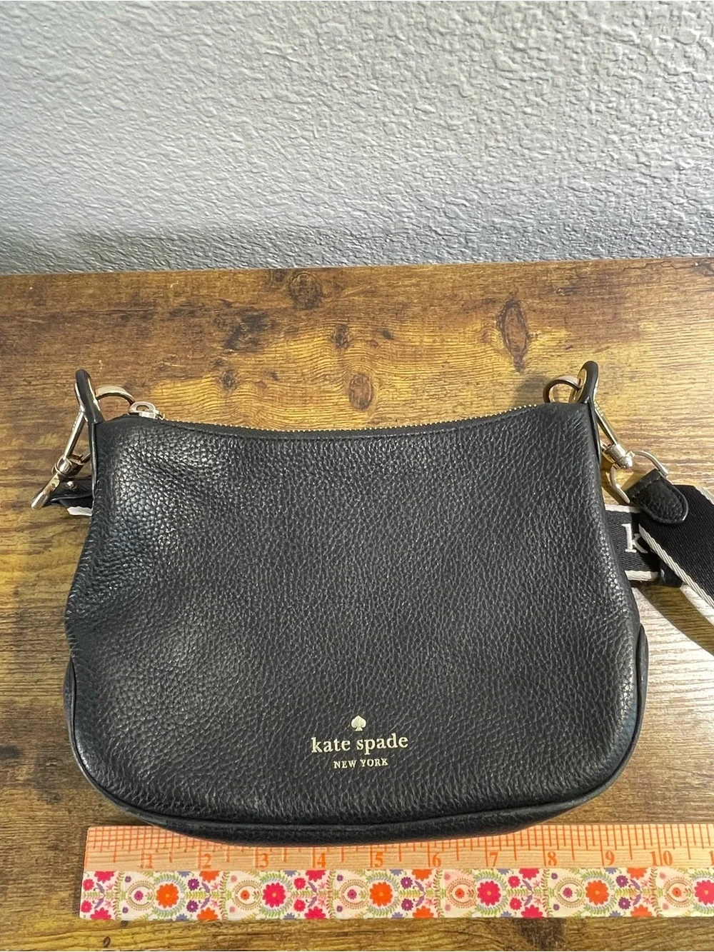 kate spade Rosie Crossbody Black Pebbled Leather w/ Branded Web Strap
